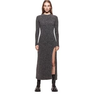 Zara Long Split Alpaca Wool Nylon Blend Knit Dress Gray Size XL